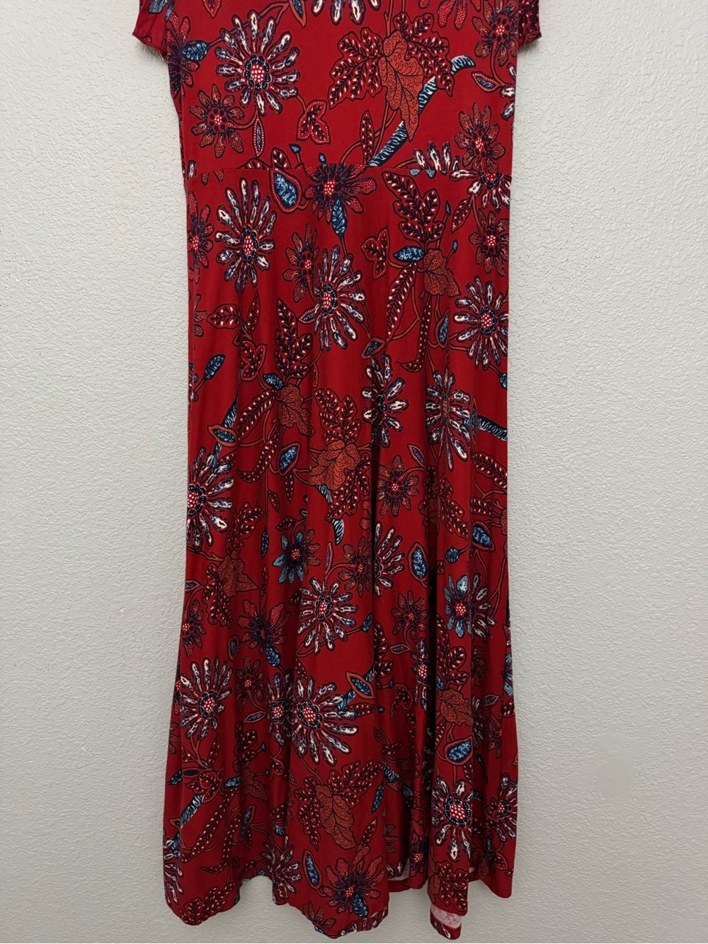 Chaps Red Floral Print Maxi Dress Short Sleeve Cotton XL Boho Western Americana - Picture 7 of 13